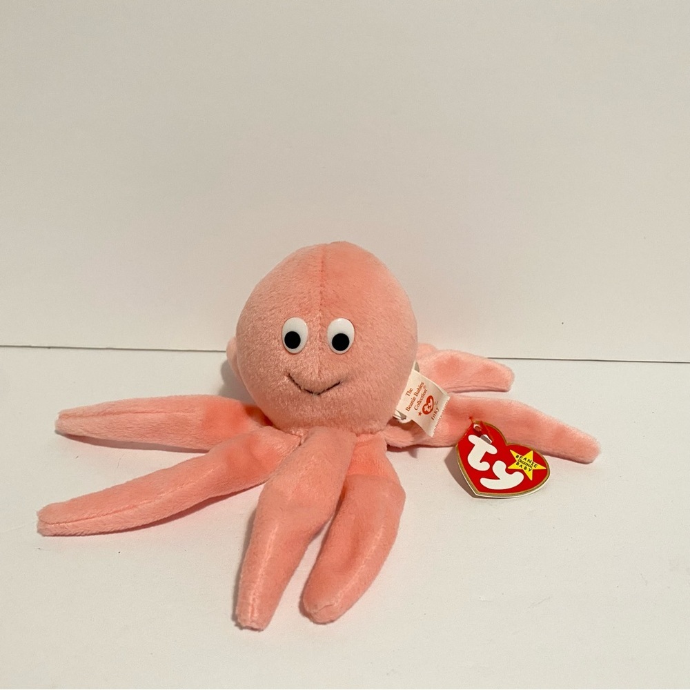 TY Beanie Baby Inky 1993 Pink Octopus With Tag Plush Doll Stuffed Animal Toy